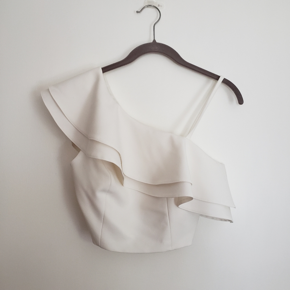 TopShop White Cropped Asymmetrical Top